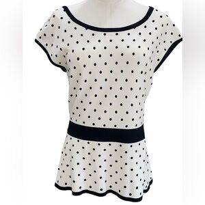 White House Black Market Polka Dot fitted knit top